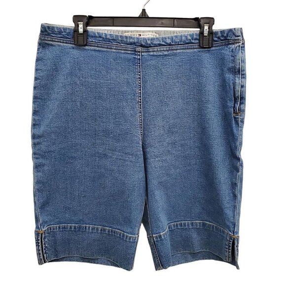 Tommy Hilfiger Woman's Y2K Flat Front No Pocket Side Zip Denim Shorts Plus Sz 14 - Picture 1 of 5